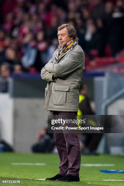 Head coach Yuri Semin of FC Lokomotiv Moscow looks on during the UEFA Europa League 2017-18 Round of 16 match between Atletico de Madrid and FC...
