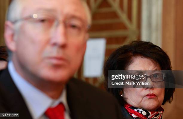 Elouise Cobell watches as Interior Secretary Ken Salazar testifies during a Senate Indian Affairs Committee hearing on Capitol Hill, on December 17,...