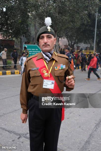An Indian army officer in uniform and a special security pass hanging from his neck seen on duty on the Indian Independence Day on January 26, 2018...