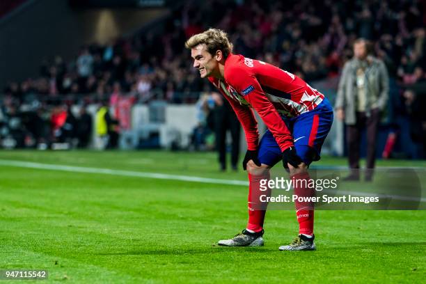 Antoine Griezmann of Atletico de Madrid reacts during the UEFA Europa League 2017-18 Round of 16 match between Atletico de Madrid and FC Lokomotiv...
