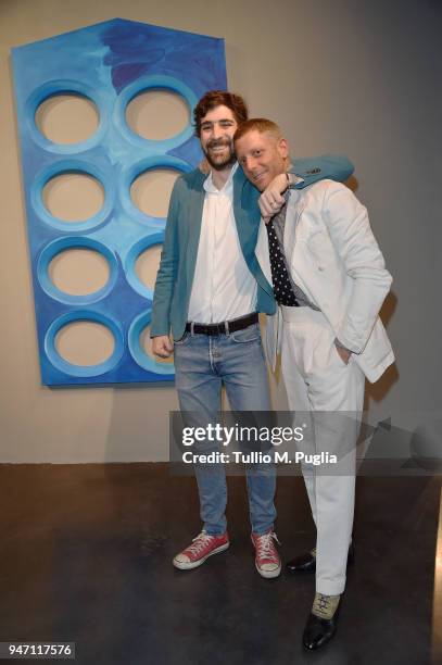 Carlo Borromeo and Lapo Elkann attend Blair Thurman Nella Acqua Azzurra Opening an event by Garage Italia e Gagosian on April 16, 2018 in Milan,...