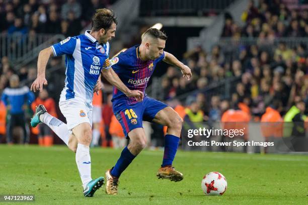 Jordi Alba Ramos of FC Barcelona in action against Víctor Sanchez Mata of RCD Espanyol during the Copa del Rey 2017-18 match between FC Barcelona vs...