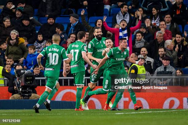 Gabriel Appelt Pires of CD Leganes celebrates his goal with teammates action during La Copa del Rey 2017-18 match between Real Madrid vs CD Leganes...