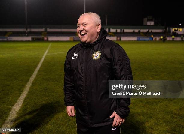 Bray , Ireland - 16 April 2018; Bray Wanderers manager Graham Kelly celebrates after the SSE Airtricity League Premier Division match between Bray...