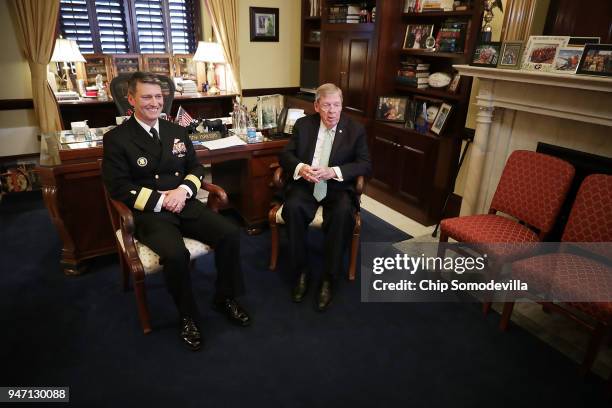 Physician to the President U.S. Navy Rear Admiral Ronny Jackson meets with Senate Veterans Affairs Committee Chairman Johnny Isakson in his office in...