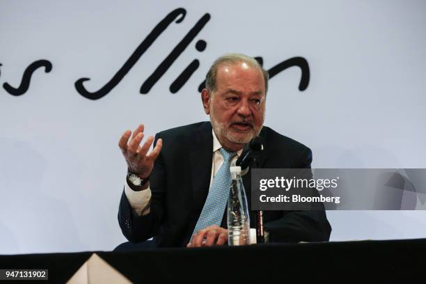 Carlos Slim, chairman emeritus of America Movil SAB, speaks during a press conference in Mexico City, Mexico, on Monday, April 16, 2018. Slim said...