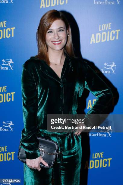 Actress of the movie Melanie Bernier, with Bag Roger Vivier, attends the "Love Addict" : Premiere at Cinema Gaumont Marignan on April 16, 2018 in...