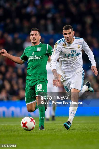 Theo Hernandez of Real Madrid in action against Gabriel Appelt Pires of CD Leganes during La Copa del Rey 2017-18 match between Real Madrid vs CD...