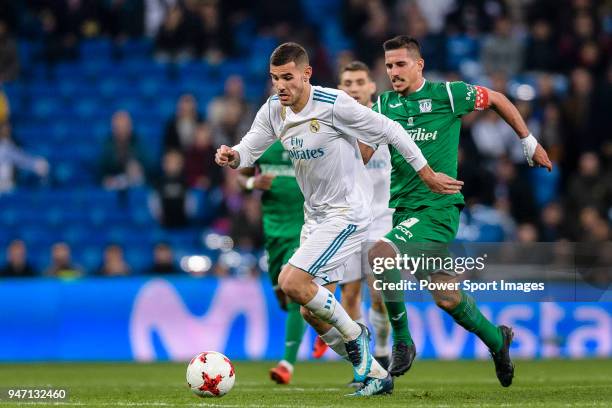 Theo Hernandez of Real Madrid in action against Gabriel Appelt Pires of CD Leganes during La Copa del Rey 2017-18 match between Real Madrid vs CD...