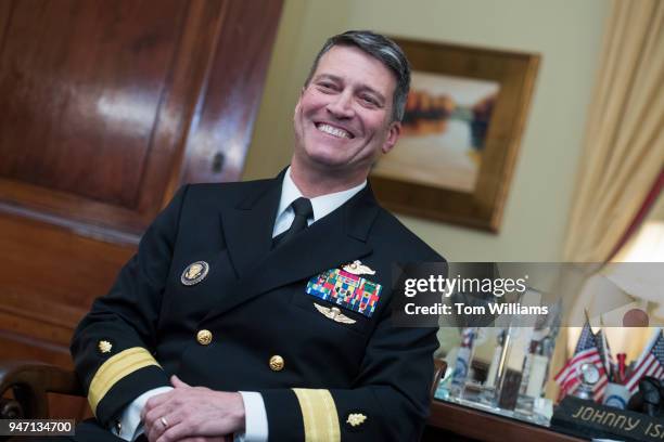 Dr. Ronny Jackson, nominee for Secretary of Veterans Affairs, meets with Sen. Johnny Isakson, R-Ga., off camera, in Russell Building on April 16,...