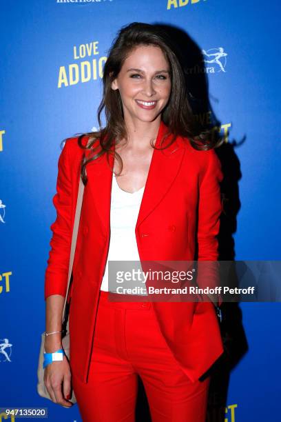 Host Ophelie Meunier attends the "Love Addict" : Premiere at Cinema Gaumont Marignan on April 16, 2018 in Paris, France.