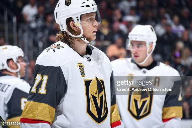William Karlsson of the Vegas Golden Knights looks on against the Los Angeles Kings in Game Three of the Western Conference First Round during the...