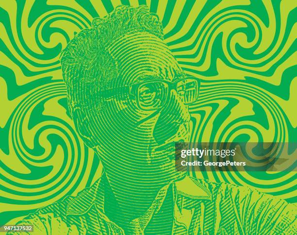 portrait of serious man with halftone pattern background - native pattern vector stock illustrations