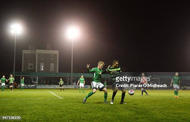 Bray , Ireland - 16 April 2018; Graham Burke of Shamrock Rovers in action against Paul O'Conor of Bray Wanderers during the SSE Airtricity League...