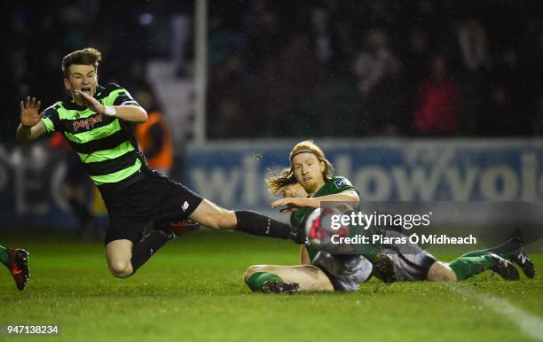 Bray , Ireland - 16 April 2018; Ronan Finn of Shamrock Rovers in action against Hugh Douglas of Bray Wanderers during the SSE Airtricity League...