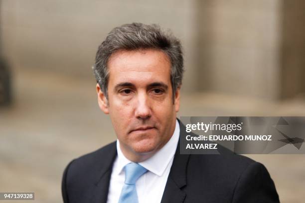President Trumps lawyer Michael Cohen exits the US Federal Court on April 16 in Lower Manhattan, New York. President Donald Trump's personal lawyer...