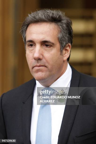 President Trumps lawyer Michael Cohen exits the US Federal Court on April 16 in Lower Manhattan, New York. President Donald Trump's personal lawyer...