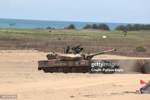 First action look of the Main Battle Tank ARJUN Mark II showing its prowes on the beach. This is a made in India tank. Indian armed forces air force,...