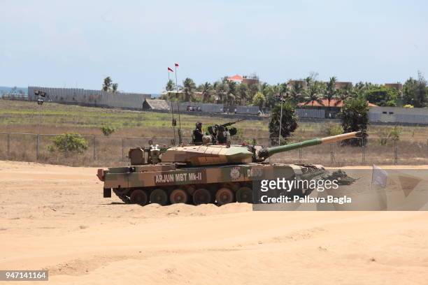 First action look of the Main Battle Tank ARJUN Mark II showing its prowes on the beach. This is a made in India tank. Indian armed forces air force,...