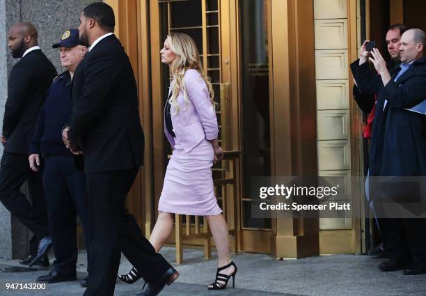 Adult-film actress Stormy Daniels, whose real name is Stephanie Clifford, exits court where President Donald Trump's long-time personal attorney...
