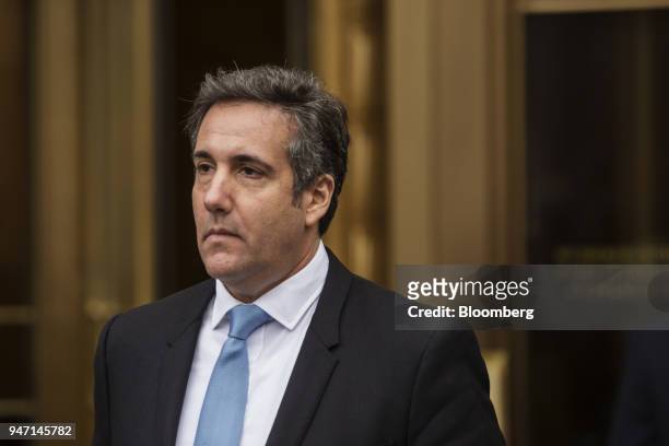 Michael Cohen, personal lawyer to U.S. President Donald Trump, exits from Federal Court in New York, U.S., on Monday, April 16, 2018. After an...
