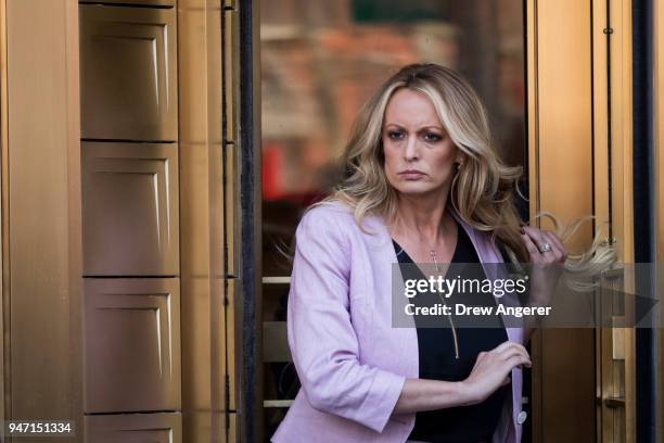 Adult film actress Stormy Daniels exits the United States District Court Southern District of New York for a hearing related to Michael Cohen,...