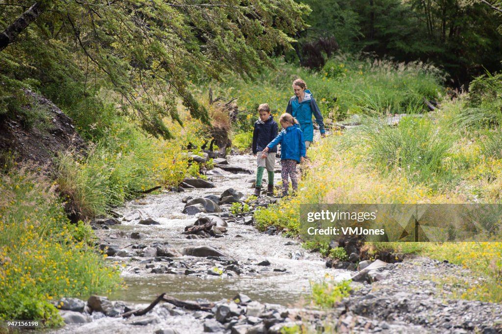 Family River Crossing in National park