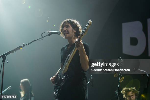 Bassist Charlie Salt of Blossoms performs live on stage during a concert as support for Noel Gallagher's High Flying Birds at Max-Schmeling Hall on...