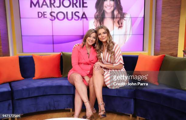 Adamari Lopez and Marjorie De Sousa are seen at Telemundo's "Un Nuevo Dia" on April 16, 2018 in Miami, Florida.