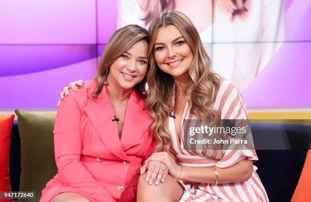 Adamari Lopez and Marjorie De Sousa are seen at Telemundo's "Un Nuevo Dia" on April 16, 2018 in Miami, Florida.