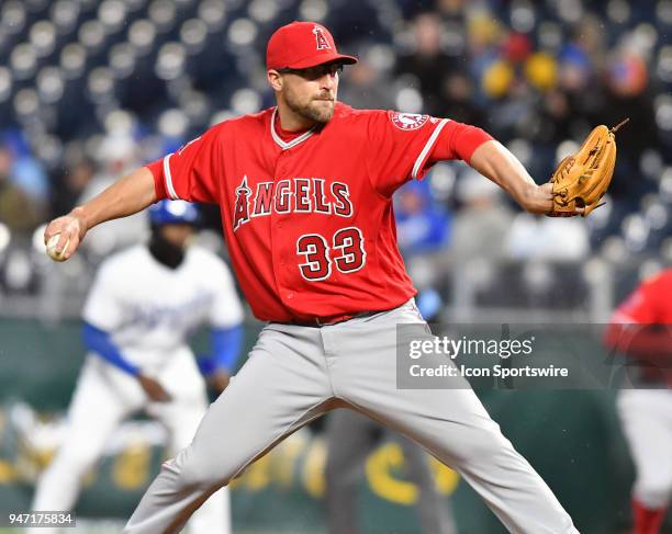 Los Angeles Angels relief pitcher Jim Johnson pitches during an American League MLB game between the Los Angeles Angels and the Kansas City Royals on...