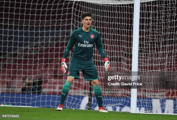 Joao Virginia of Arsenal during the match between Arsenal and Blackpool at Emirates Stadium on April 16, 2018 in London, England.