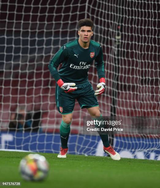 Joao Virginia of Arsenal during the match between Arsenal and Blackpool at Emirates Stadium on April 16, 2018 in London, England.