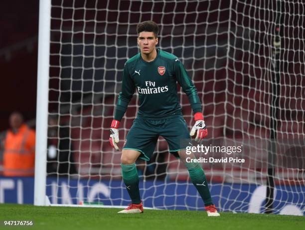 Joao Virginia of Arsenal during the match between Arsenal and Blackpool at Emirates Stadium on April 16, 2018 in London, England.