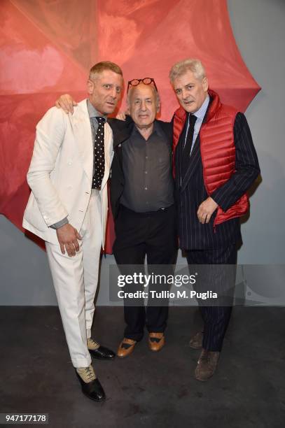 Lapo Elkann, Michael Nyman and Alain Elkann attend Blair Thurman Nella Acqua Azzurra Opening an event by Garage Italia e Gagosian on April 16, 2018...