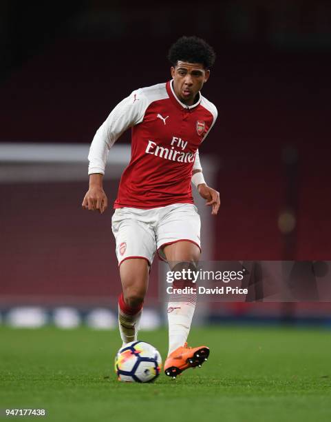 Xavier Amaechi of Arsenal during the match between Arsenal and Blackpool at Emirates Stadium on April 16, 2018 in London, England.