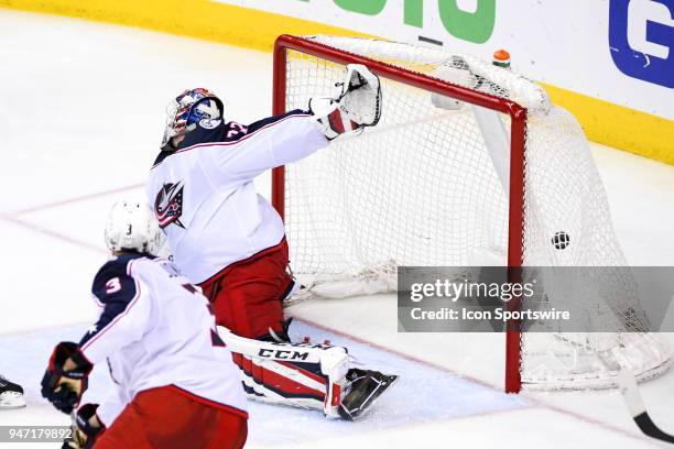 Columbus Blue Jackets goaltender Sergei Bobrovsky gives up a second period power play goal to the Washington Capitals on April 15 at the Capital One...