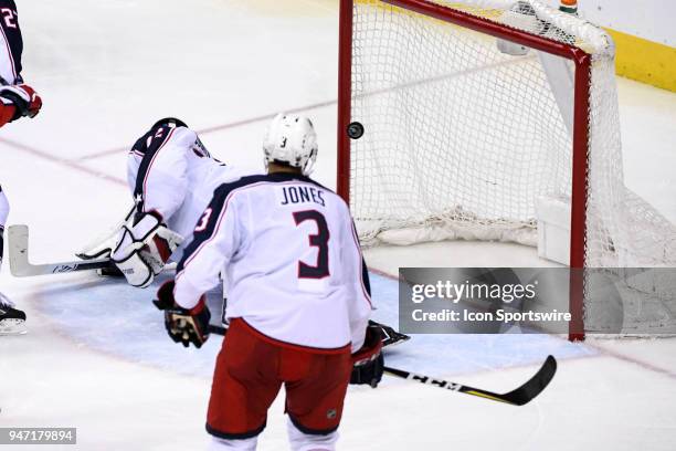 Columbus Blue Jackets goaltender Sergei Bobrovsky gives up a second period power play goal to the Washington Capitals on April 15 at the Capital One...