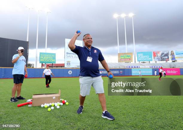 Former MLB player Carlos Baerga participates in the PLAY BALL clinic at Hiram Bithorn Stadium on Monday, April 16, 2018 in San Juan, Puerto Rico.
