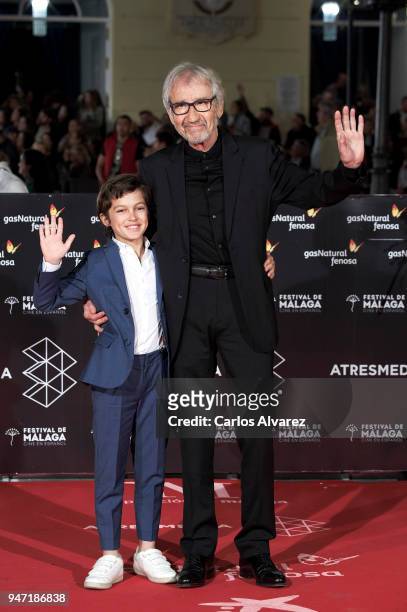 Actors Sandro Ballesteros and Jose Sacristan attend the 'Malaga Hoy' award during the 21th Malaga Film Festival at the Cervantes Theater on April 16,...