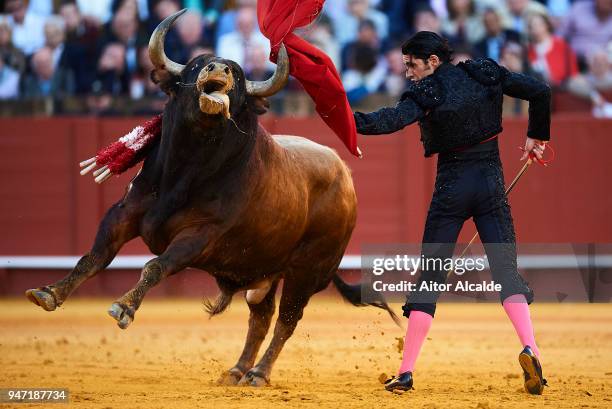 Spanish Bullfighter Alejandro Talavante performs during the Feria de Abril Bullfight at La Maestranza on April 16, 2018 in Seville, Spain.