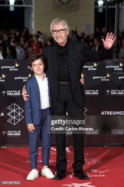 Actors Sandro Ballesteros and Jose Sacristan attend the 'Malaga Hoy' award during the 21th Malaga Film Festival at the Cervantes Theater on April 16,...