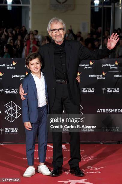 Actors Sandro Ballesteros and Jose Sacristan attend the 'Malaga Hoy' award during the 21th Malaga Film Festival at the Cervantes Theater on April 16,...