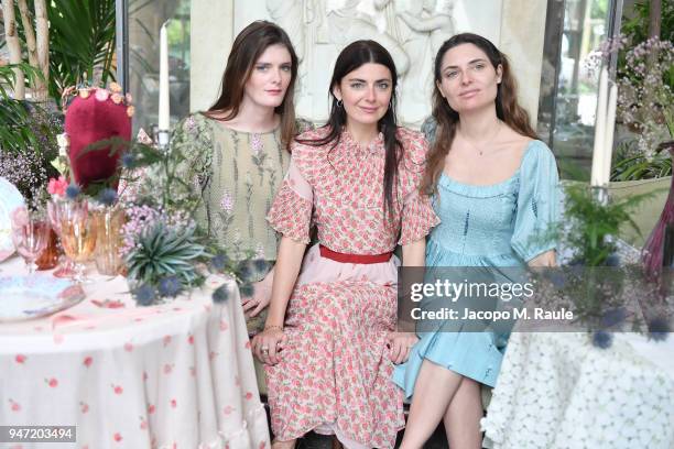 Lucrezia Bonaccorsi, Lucilla Bonaccorsi and Luna Bonaccorsi attend Luisa Beccaria Home Collection for Moda Operandi on April 16, 2018 in Milan, Italy.