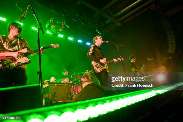 Rick McPhail, Arne Zank, Dirk von Lowtzow and Jan Mueller of the German band Tocotronic perform live on stage during a concert at the Columbiahalle...