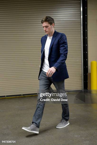 Luke Babbitt of the Miami Heat arrives before the game against the Philadelphia 76ers in Game One of Round One of the 2018 NBA Playoffs on April 14,...