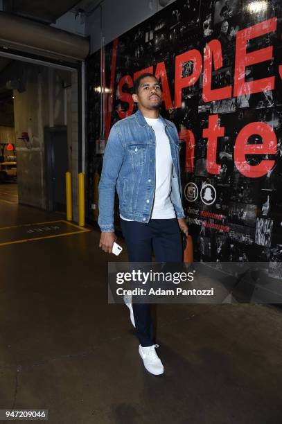 Tobias Harris of the LA Clippers arrives before the game against the Los Angeles Lakers on April 11, 2018 at STAPLES Center in Los Angeles,...