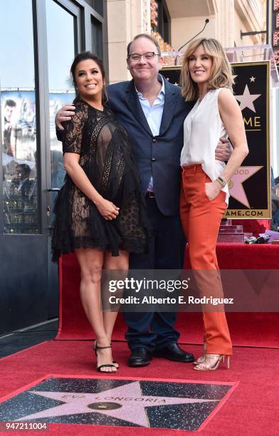 Eva Longoria, Marc Cherry and Felicity Huffman attend a ceremony honoring Eva Longoria with the 2,634th Star on the Hollywood Walk of Fame on April...