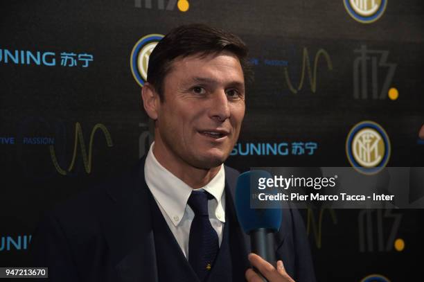 Javier Zanetti attends the unveiling of FC Internazionale 'Innovative Passion' Concept At Milan Design Week on April 16, 2018 in Milan, Italy.