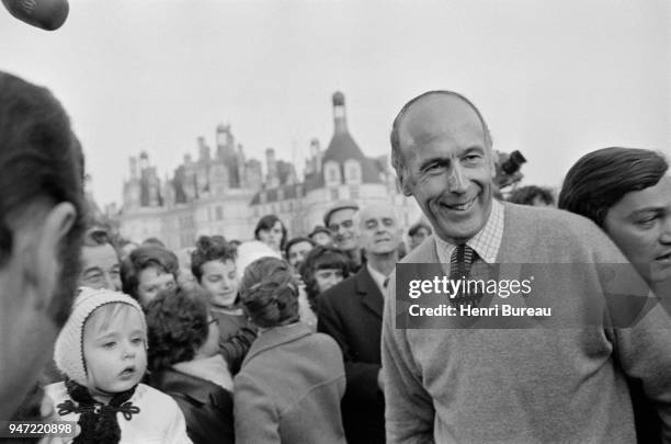 French President Valery Giscard d'Estaing takes part in a hunting party in Chambord, 22nd February 1975